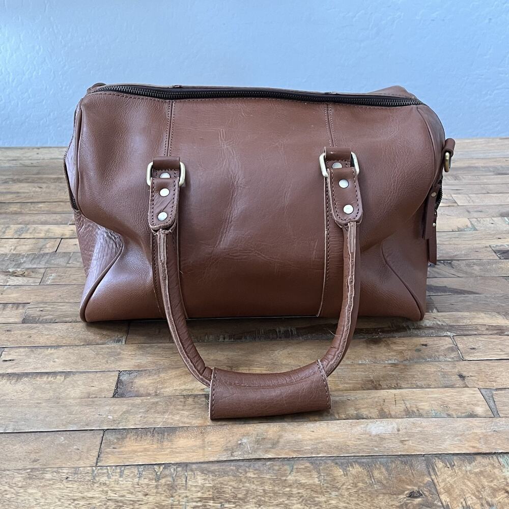 Leather Travel Bag Duffle Large 15" Brass Hardware Bottom Studs